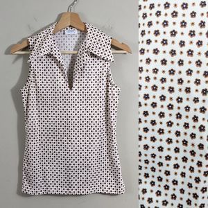 1970s Ditzy Flower Print Collared Sleeveless Golf Tank - Vintage